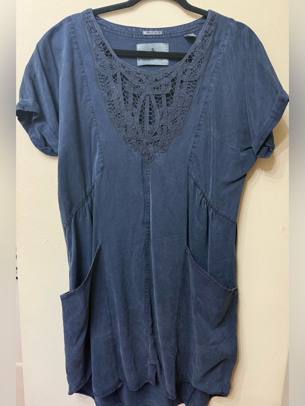 Scotch & Soda S Navy Tunic Dress Oversized Broderie Lace Knit Boho Designer Eco